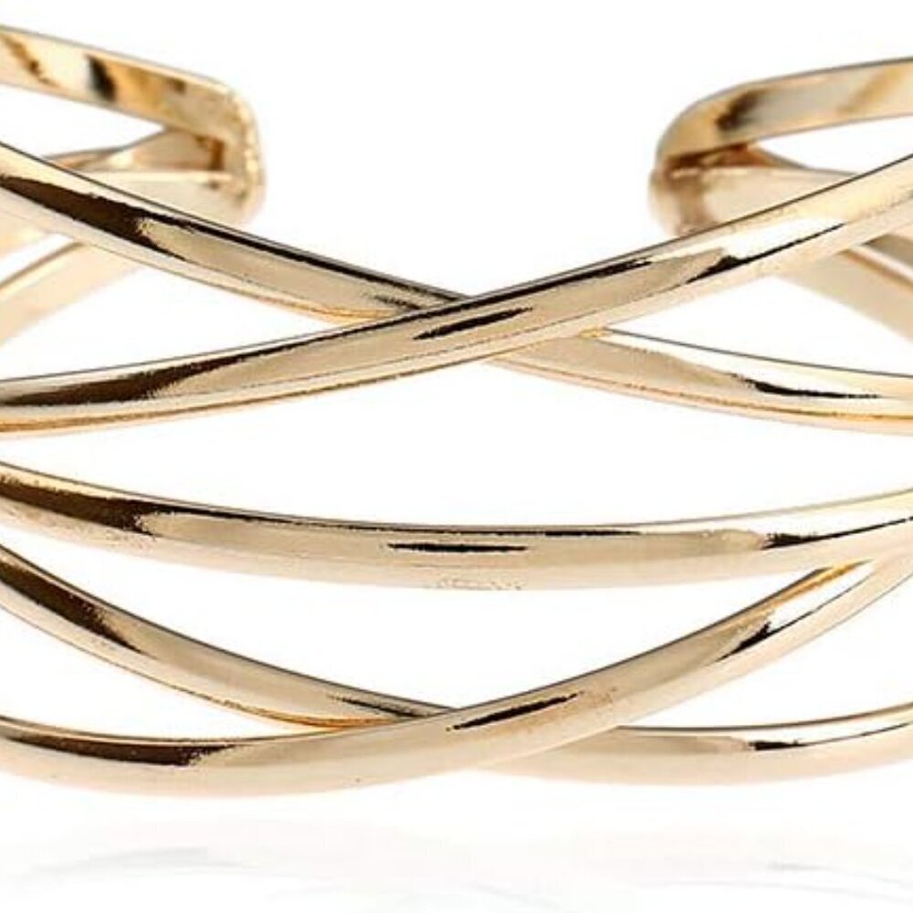 Boho Chunky Cuff Bracelet for Women,Gold/Silver/Rose gold Multi-layer Cross Wire
